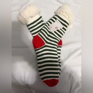 Striped Green and Red Fuzzy socks
